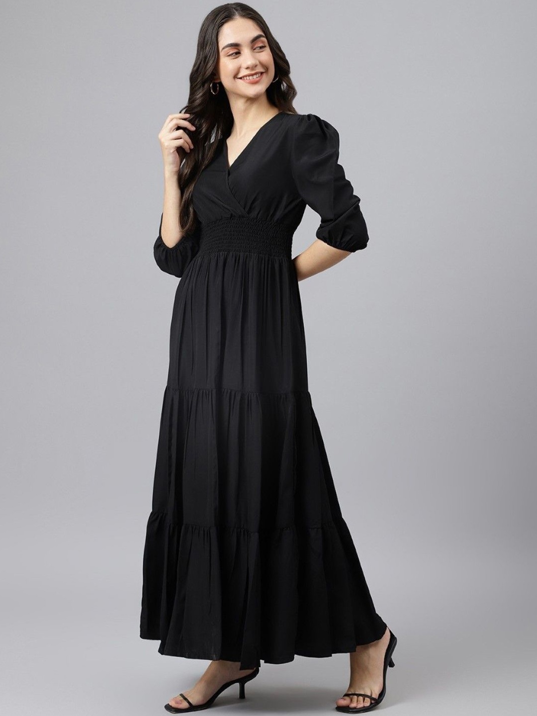 

Raiyani Fashion Applique Crepe Fit & Flare Maxi Dress, Black