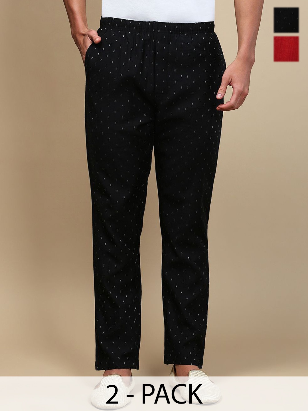 

WHITE HEART Pack Of 2 Printed Mid Rise Pyjamas, Black