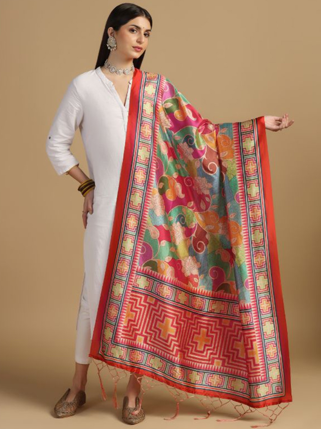 

Kaizen TEXO FAB Ethnic Motifs Printed Dupatta, Red