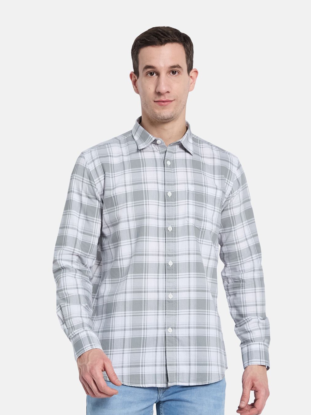 

METTLE Men Opaque Checked Casual Shirt, Grey