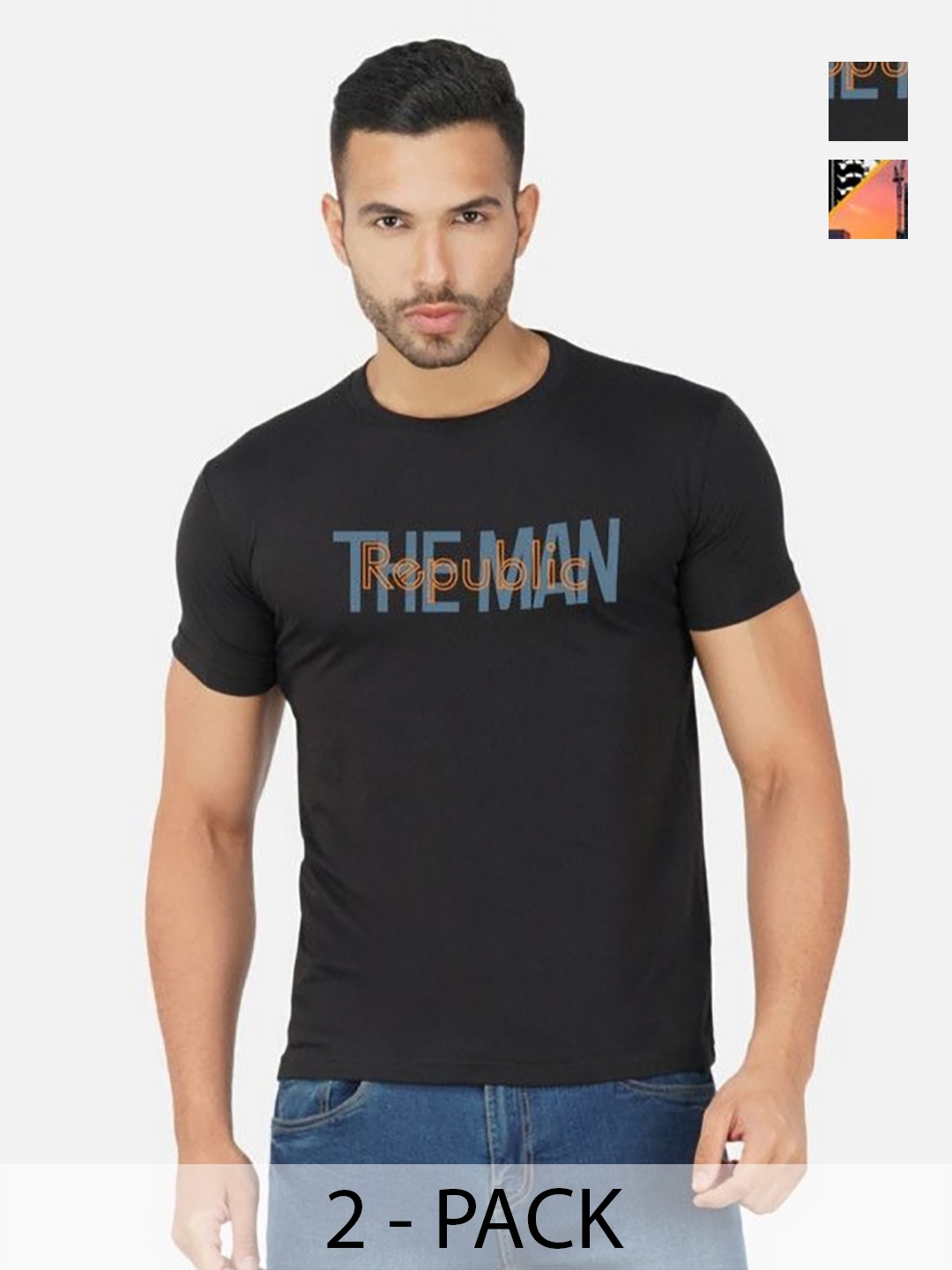 

GLOBAL NOMAD Men 2 Printed Bio Finish Pockets T-shirt, Black