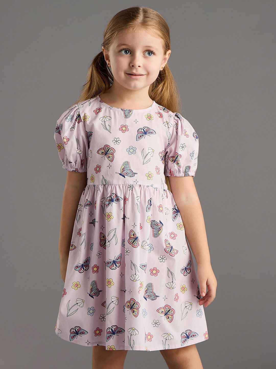 

max Print Puff Sleeve Fit & Flare Dress, Purple