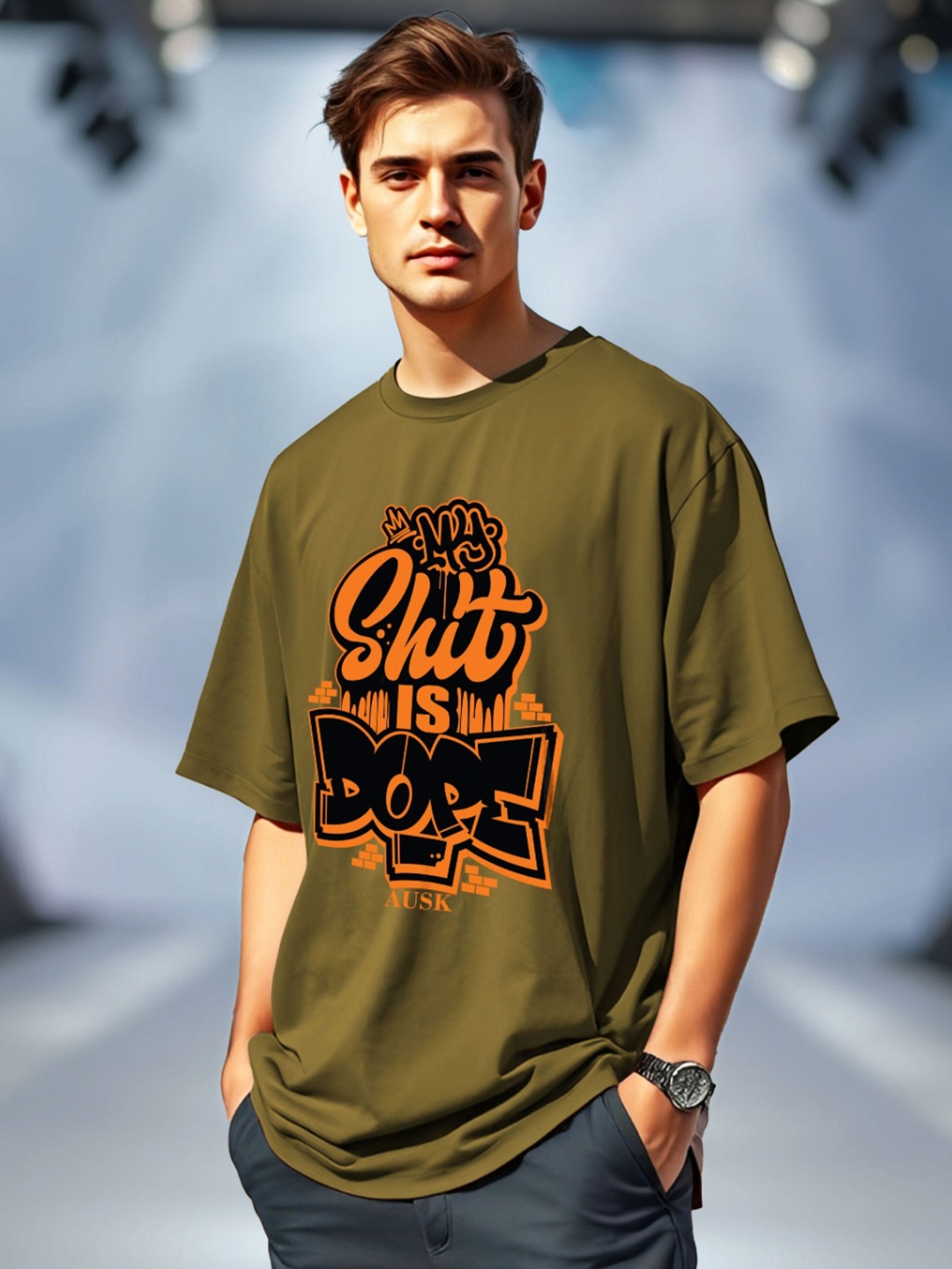 

AUSK Men Typography Printed Applique T-shirt, Green