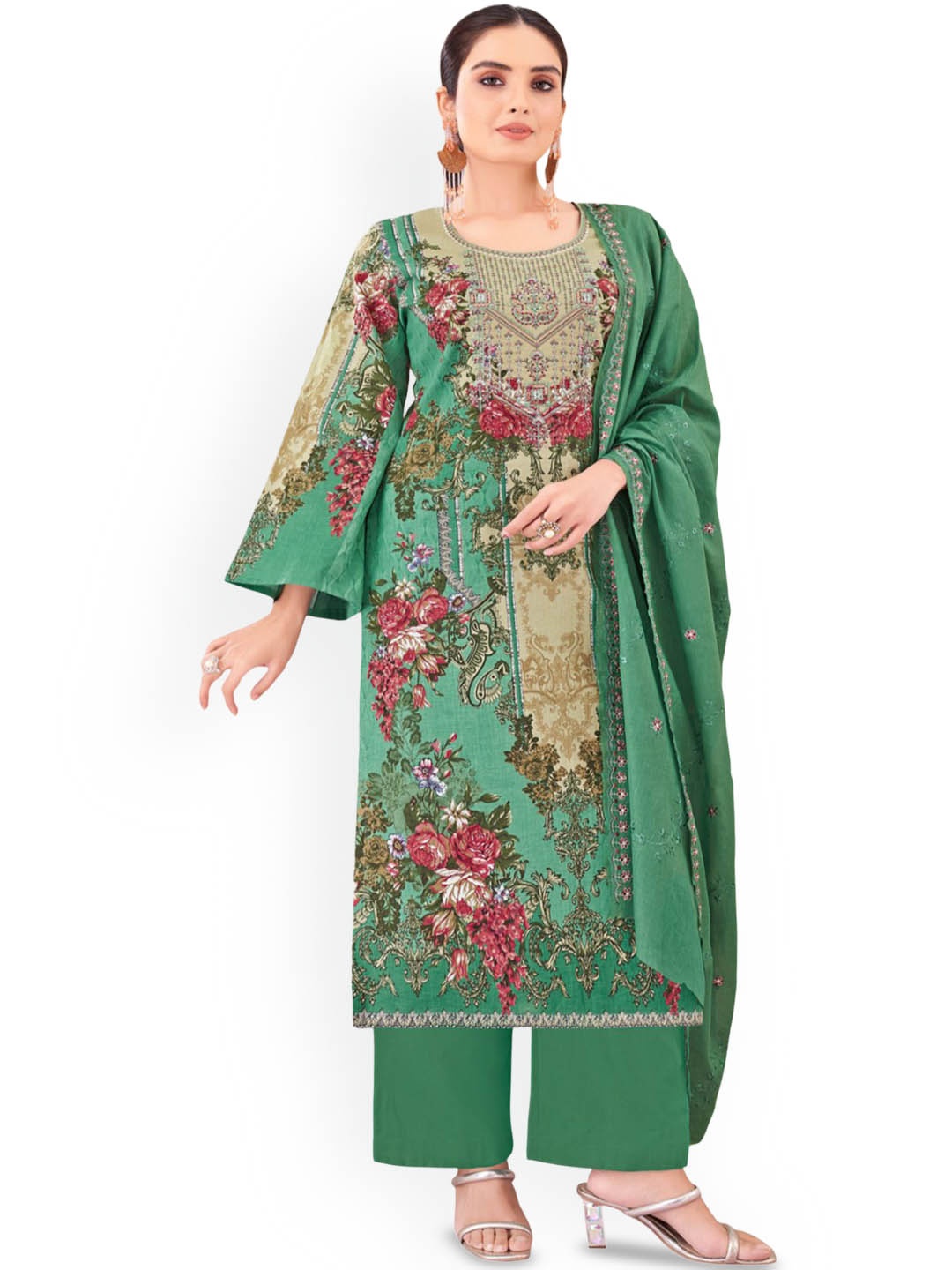 

DRAVINAM Trends Embroidered Pure Cotton Unstitched Dress Material, Green