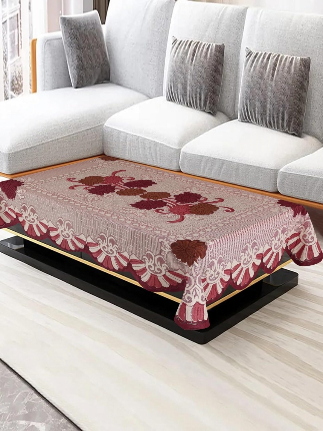 

Homerz Cream-Coloured Floral Cotton 4-Seater Table Cover
