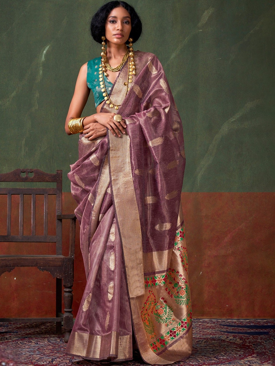 

MySilkLove Woven Design Zari Silk Blend Banarasi Saree, Purple