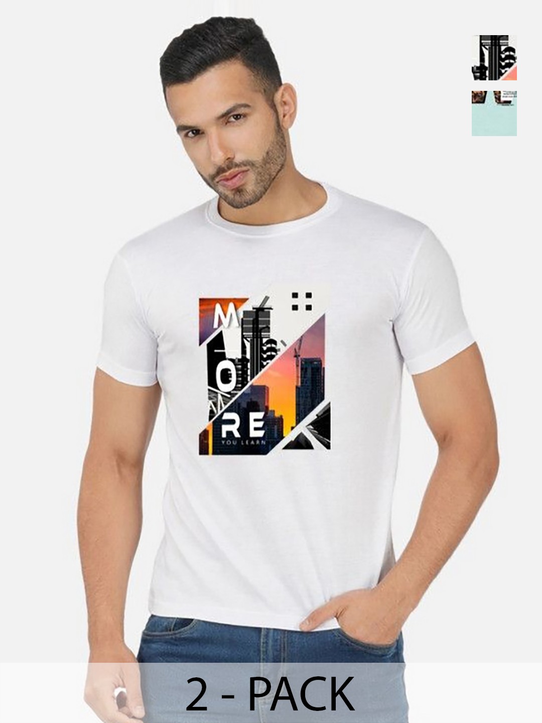 

GLOBAL NOMAD Men 2 Printed Bio Finish Applique T-shirt, White