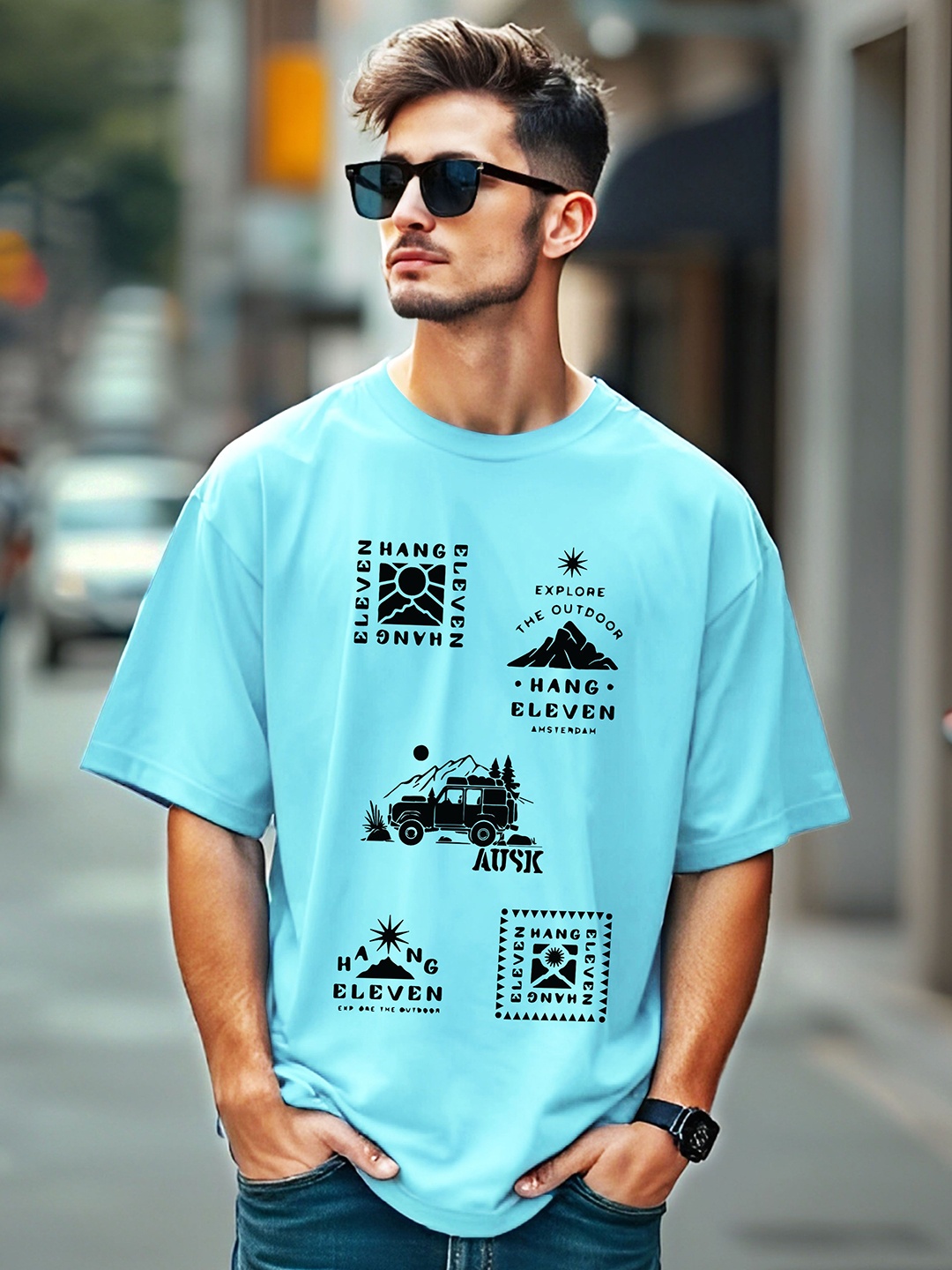 

AUSK Men Printed Pockets T-shirt, Blue