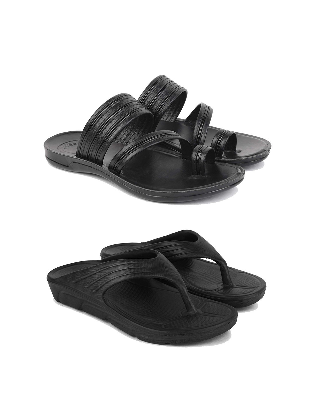 

PENNEN Men Set Of 2 Rubber Thong Flip-Flops, Black