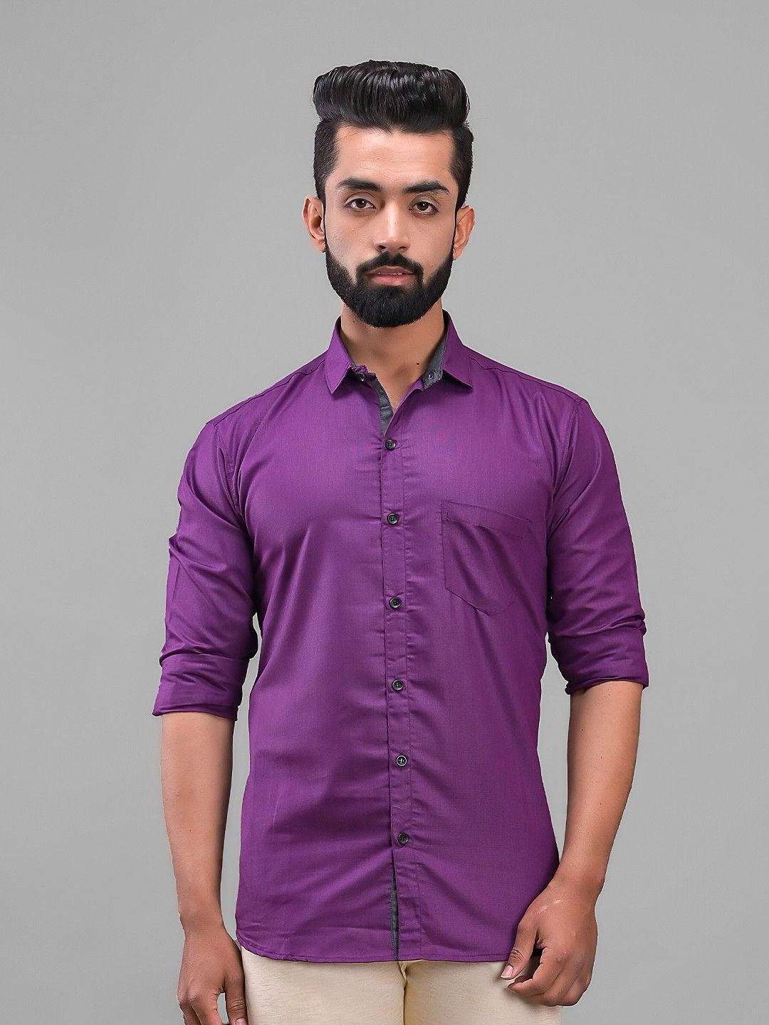 

PulseIQ Men Slim Fit Opaque Casual Shirt, Purple