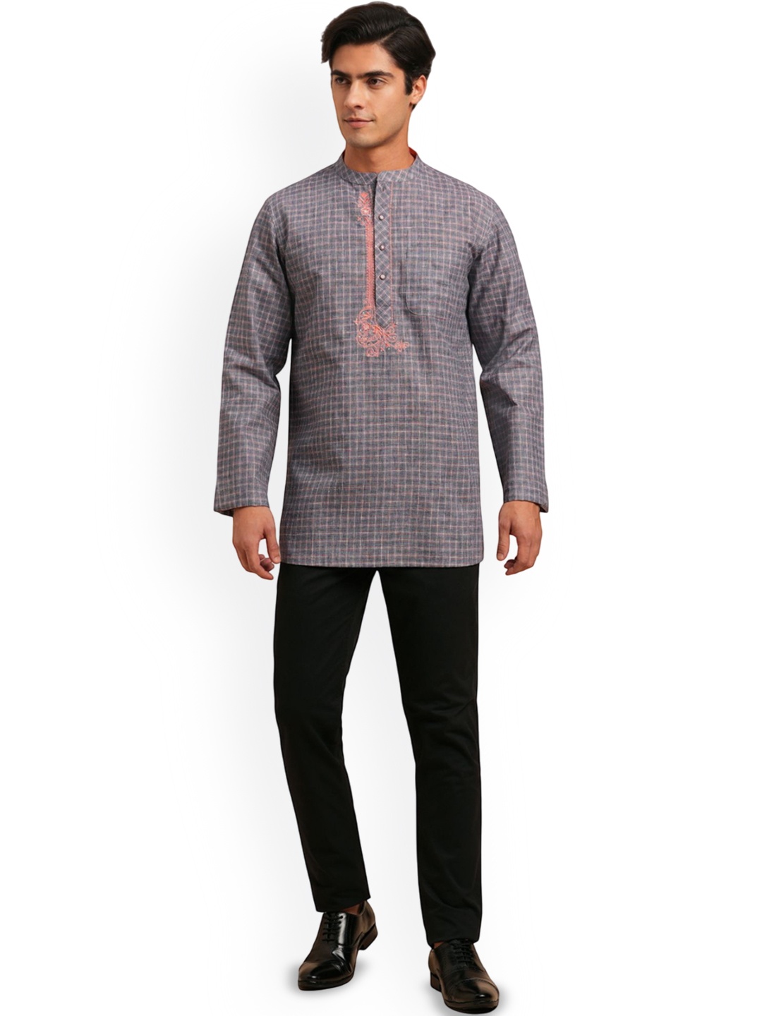 

Arch element Men Thread Work Kurta, Grey