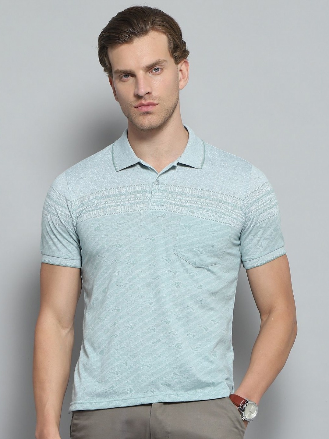 

Monte Carlo Men Striped Polo Collar Pockets T-shirt, Green