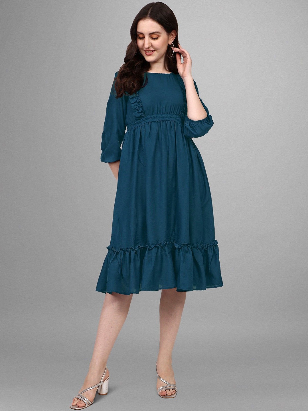 

Jash Creation Applique Crepe Fit & Flare Maxi Dress, Blue