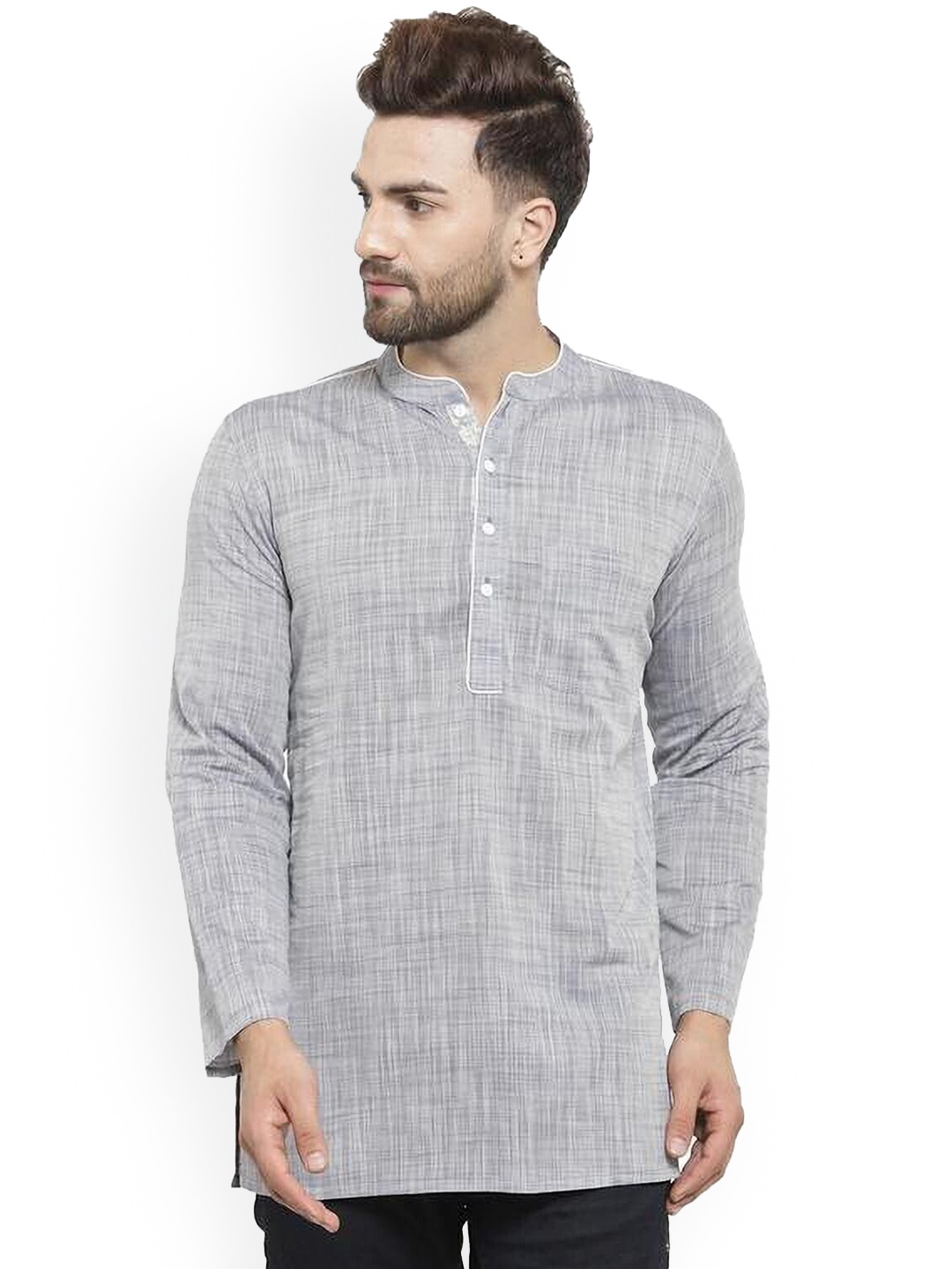 

Arch element Men Checked Thread Work Pathani Kurta, Grey