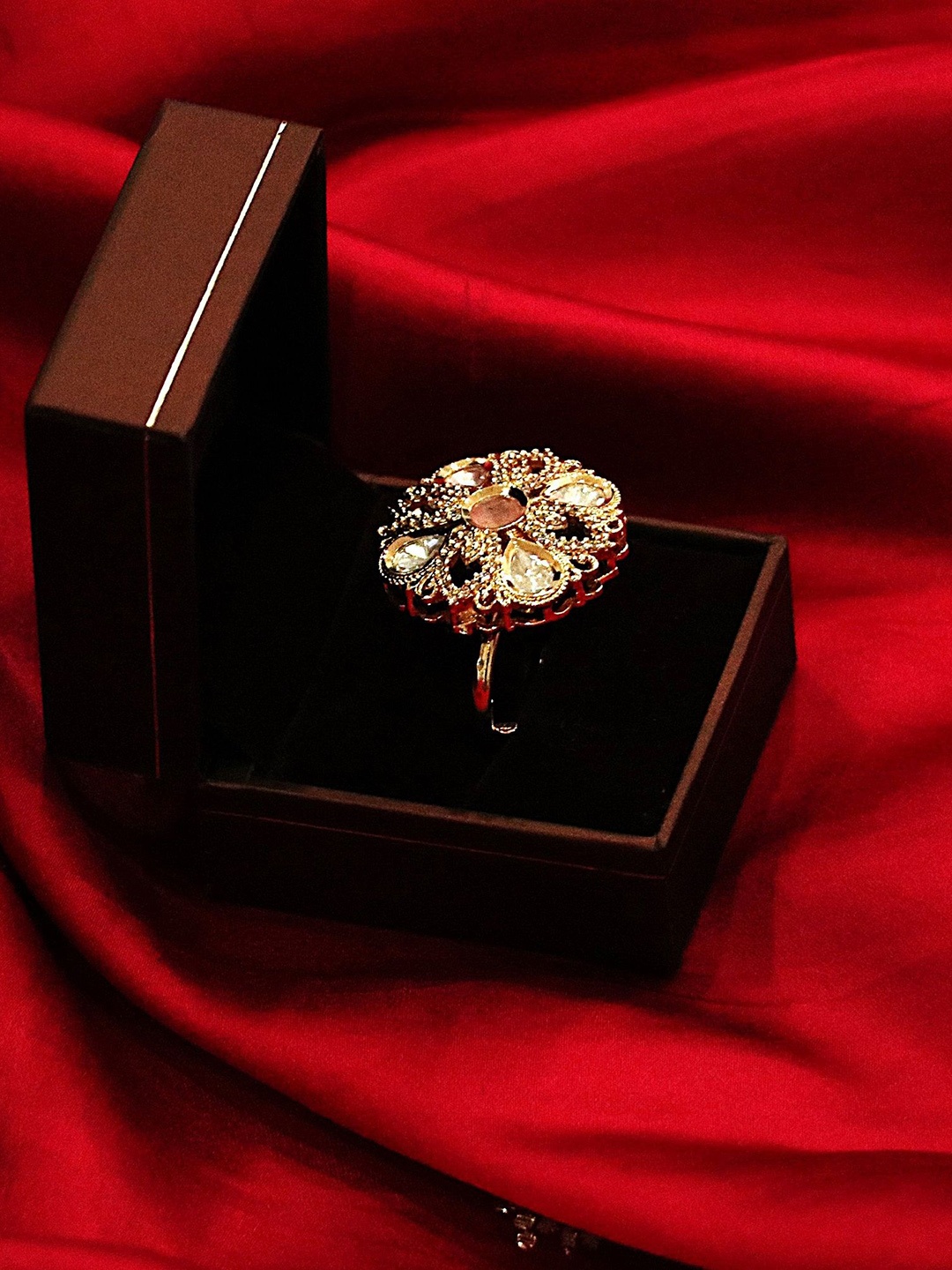 

NILA Gold Plated Stone Studded Adjustable Designer Finger Ring