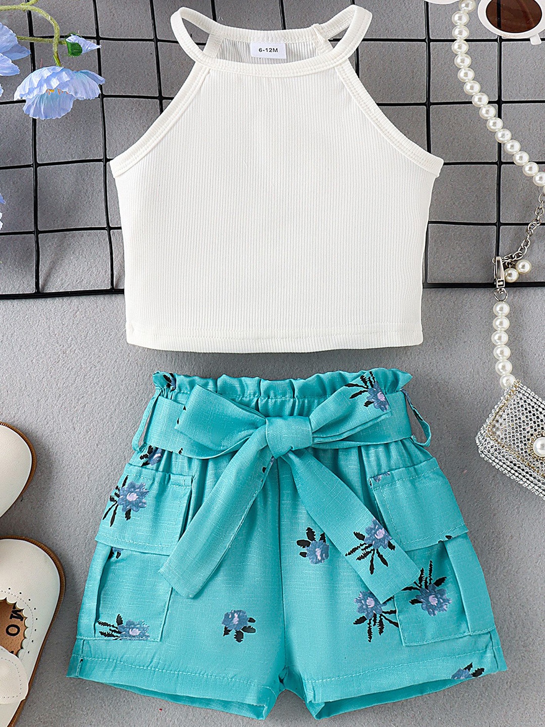 

LULU & SKY Girls Top with Shorts, White
