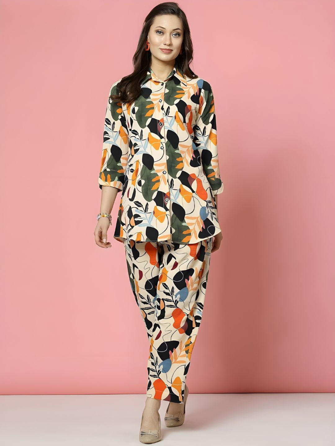 

Jade & Julie Printed Pure Cotton Top & Trousers Co-Ords, Cream
