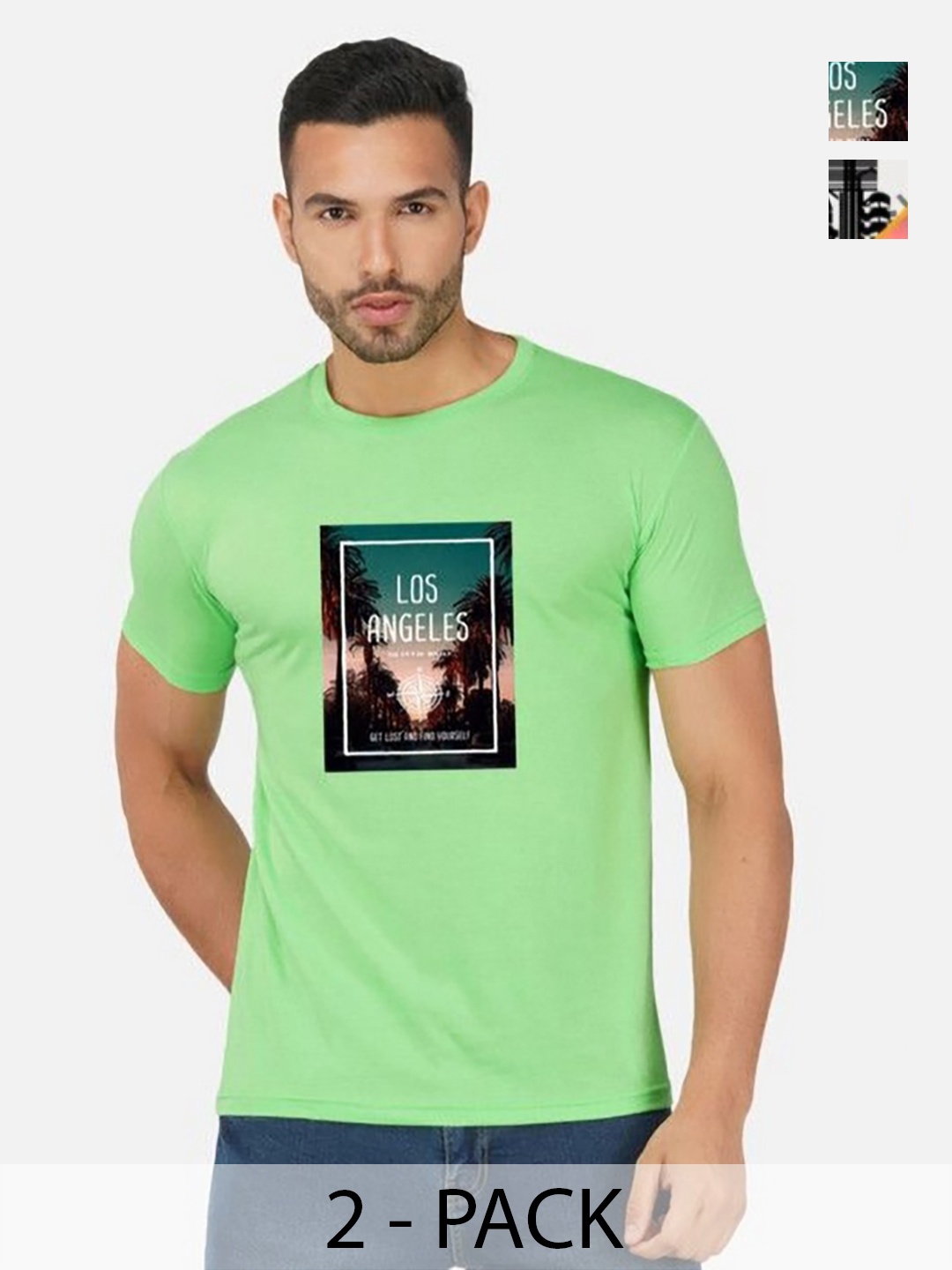 

GLOBAL NOMAD Men 2 Printed Bio Finish Applique T-shirt, Green