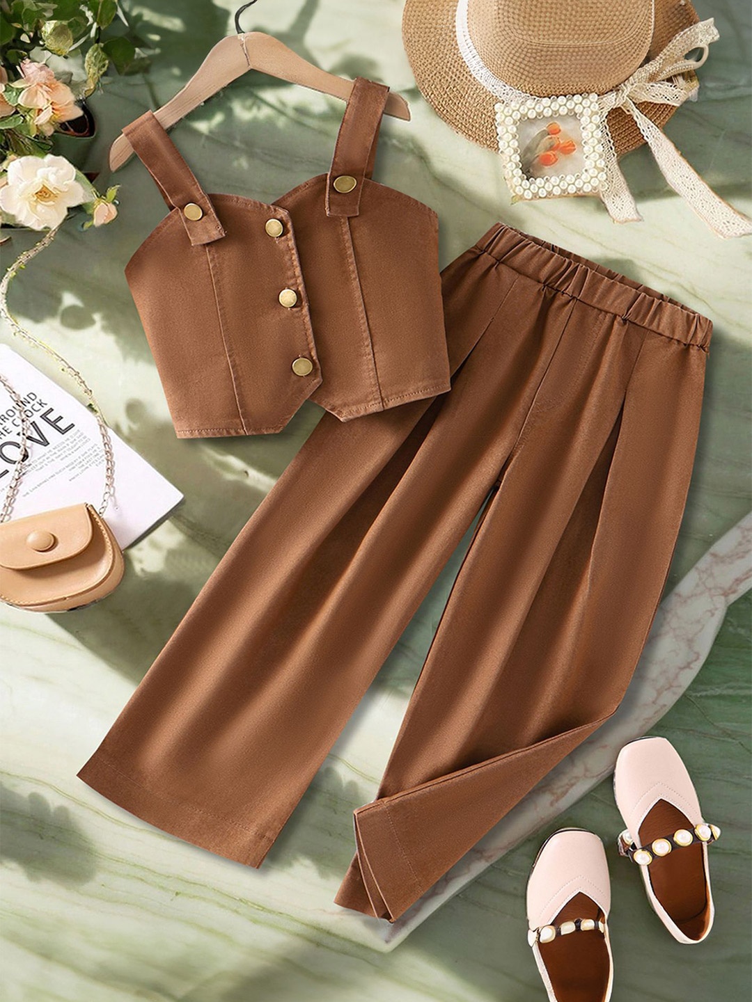 

LULU & SKY Girls Top with Trousers, Brown
