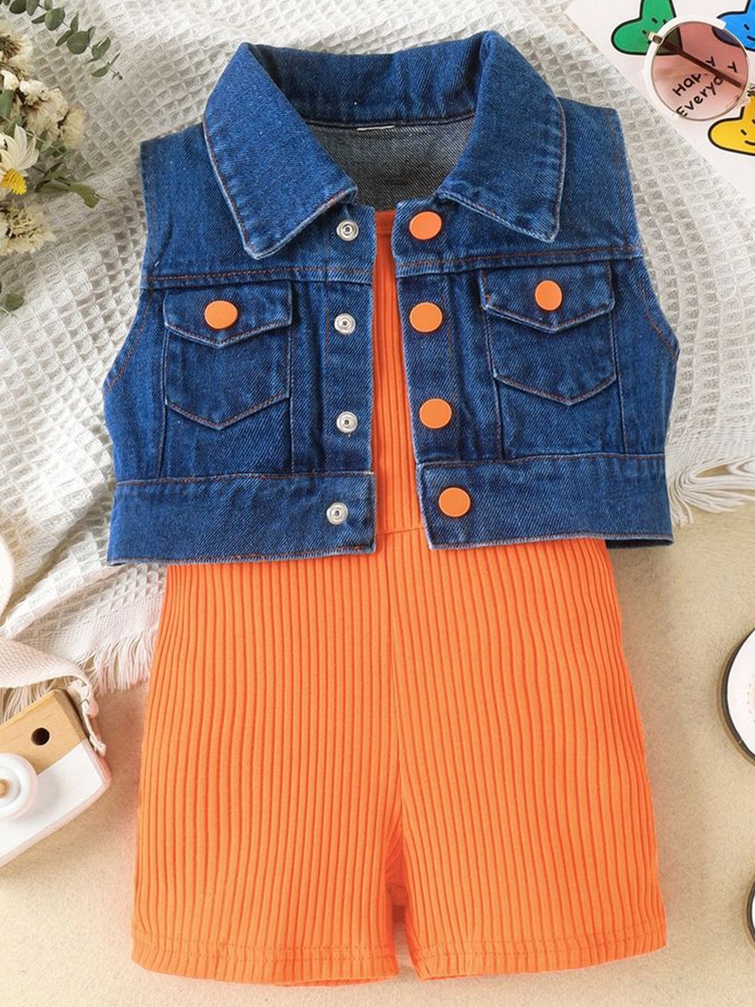 

LULU & SKY Girls Jumpsuit With Jacket, Orange