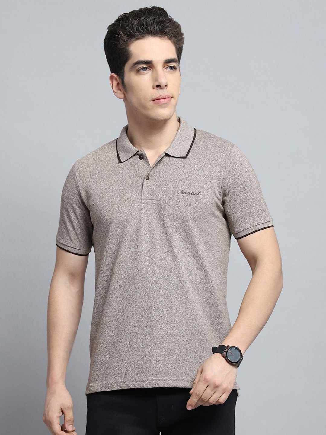 

Monte Carlo Men Polo Collar Pockets T-shirt, Grey