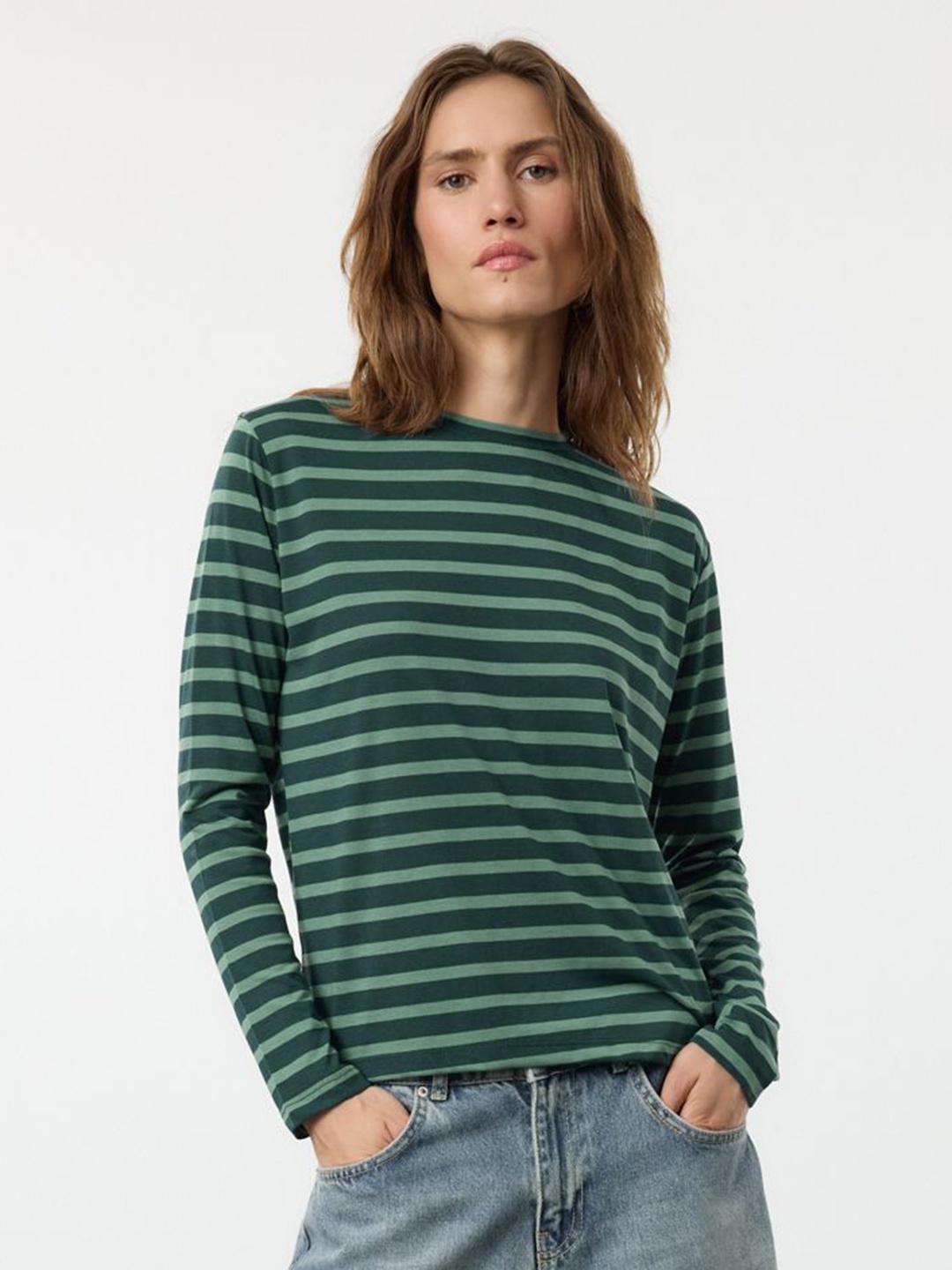

Trendyol Women Striped Extended Sleeves Pockets T-shirt, Na