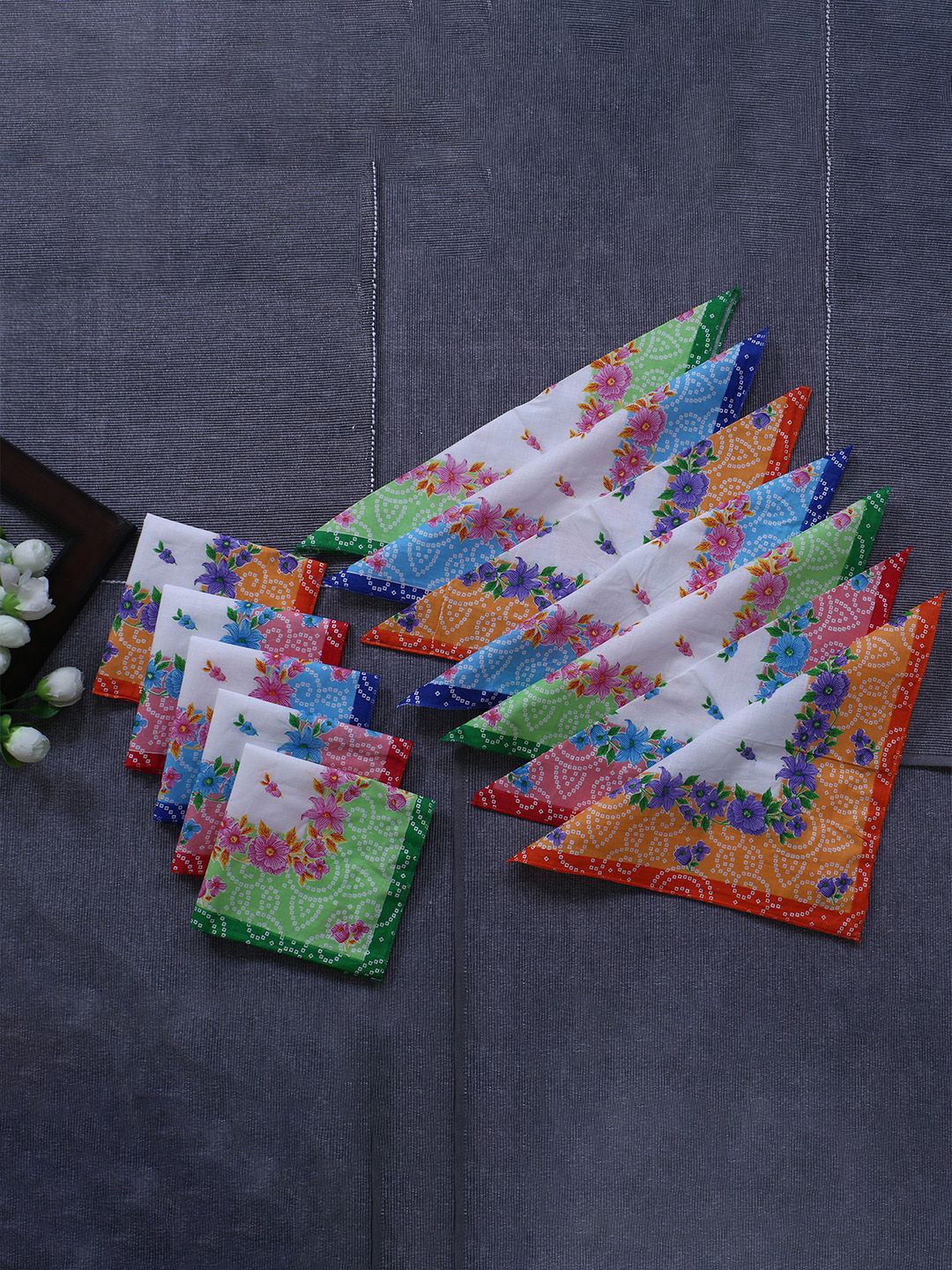 

Kuber Industries Women & Girls Set Of 12 Multicolor Bandhani Print Soft Cotton Hankies, Blue