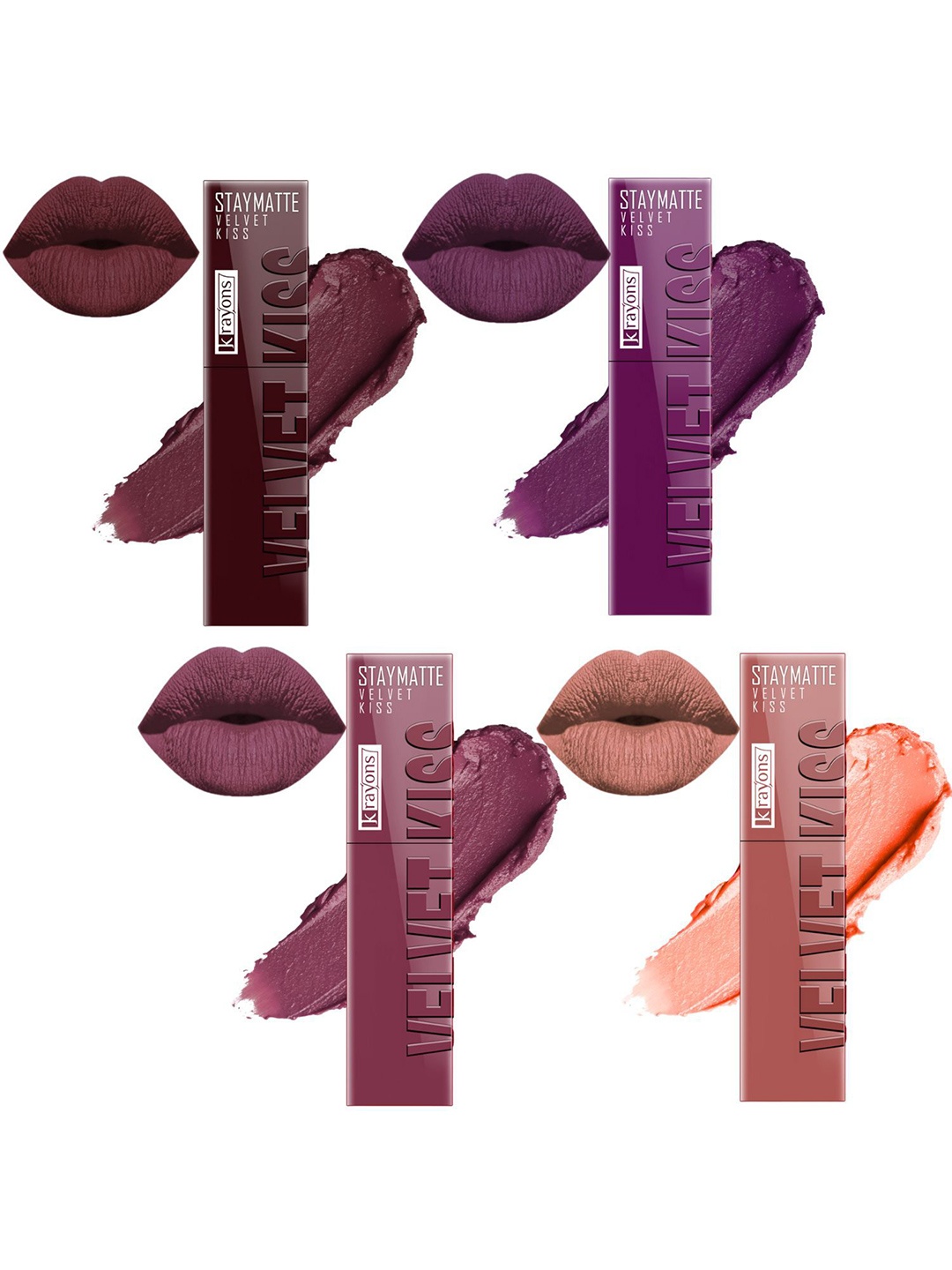 

krayons StayMatte Velvet Kiss Set Of 4 Matte Liquid Lipstick-Shade 02 03 04 05, Nude
