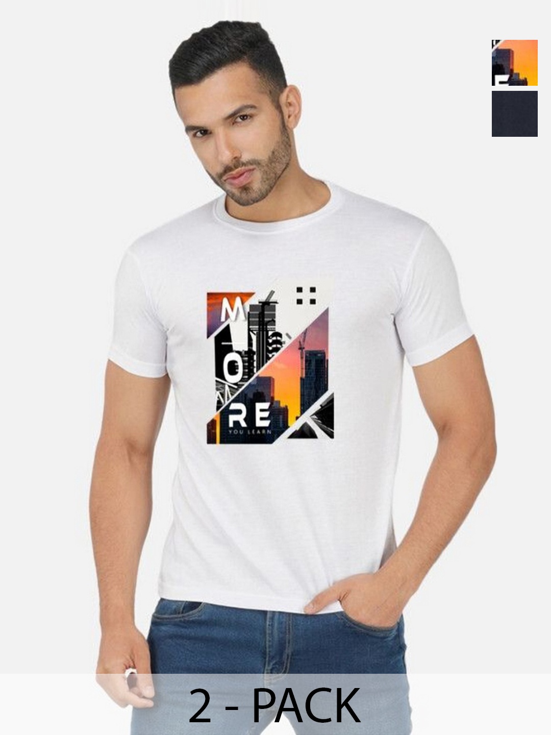 

GLOBAL NOMAD Men 2 Printed Bio Finish Applique T-shirt, White