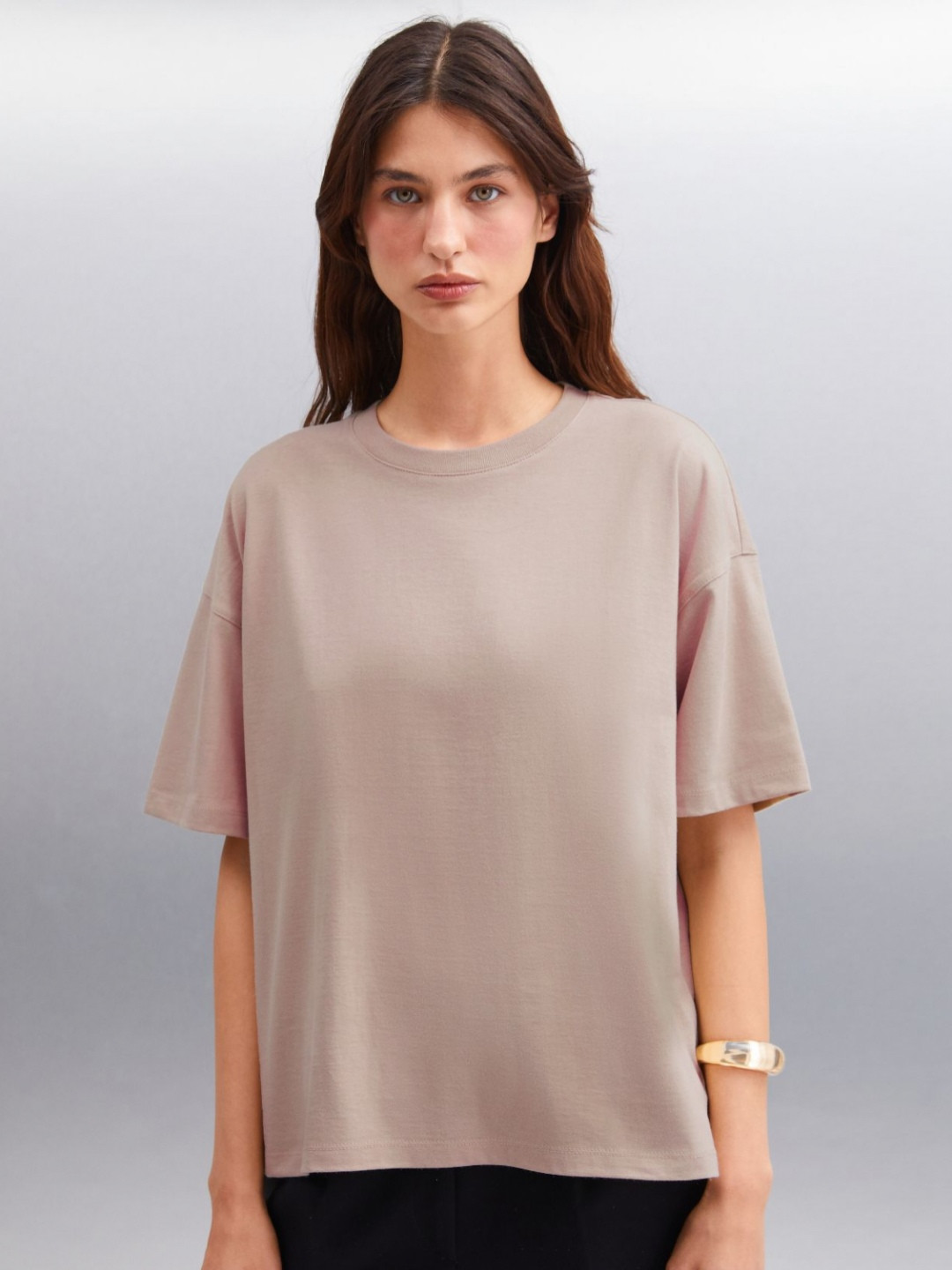 

GRIMELANGE Women Drop-Shoulder Sleeves Raw Edge T-shirt, Na