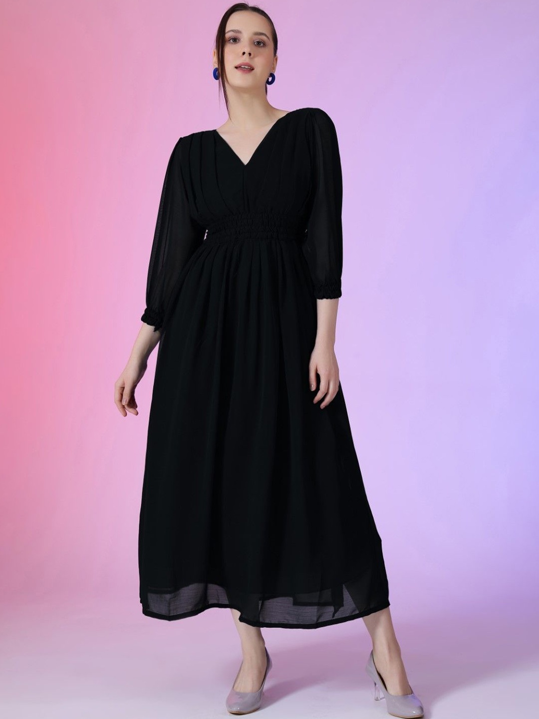 

Raiyani Fashion Georgette Fit & Flare Maxi Dress, Black