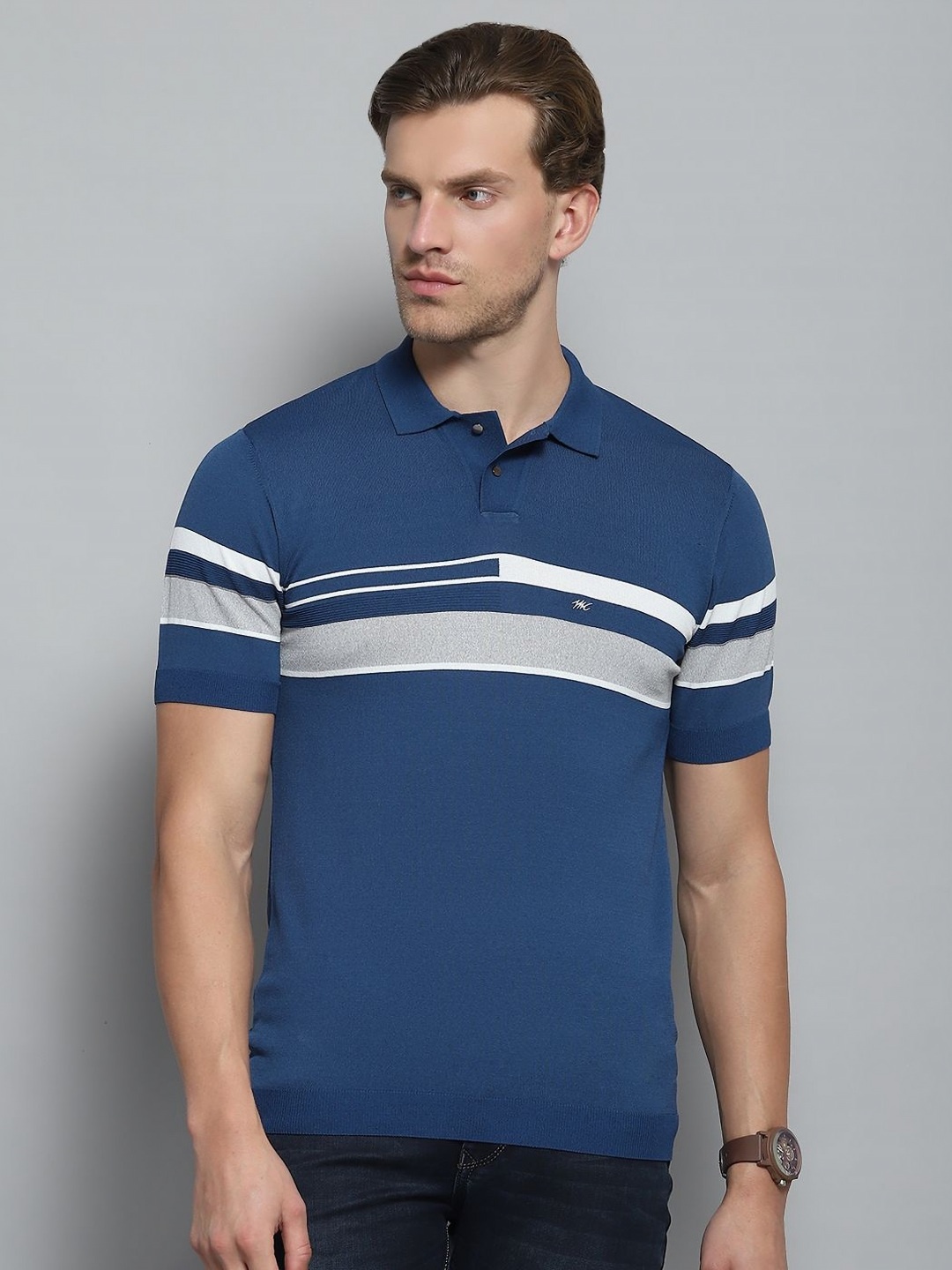 

Monte Carlo Men Polo Collar Linen Pockets T-shirt, Blue