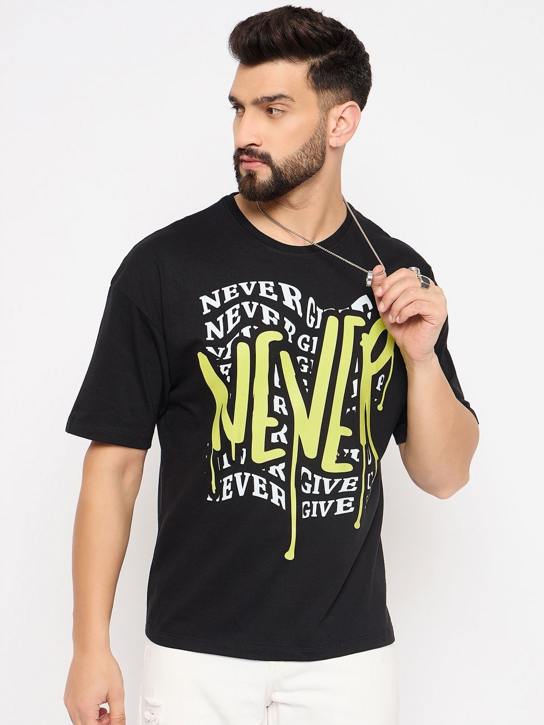 

Mast & Harbour Men Typography Printed Pure Cotton Pockets T-shirt, Black