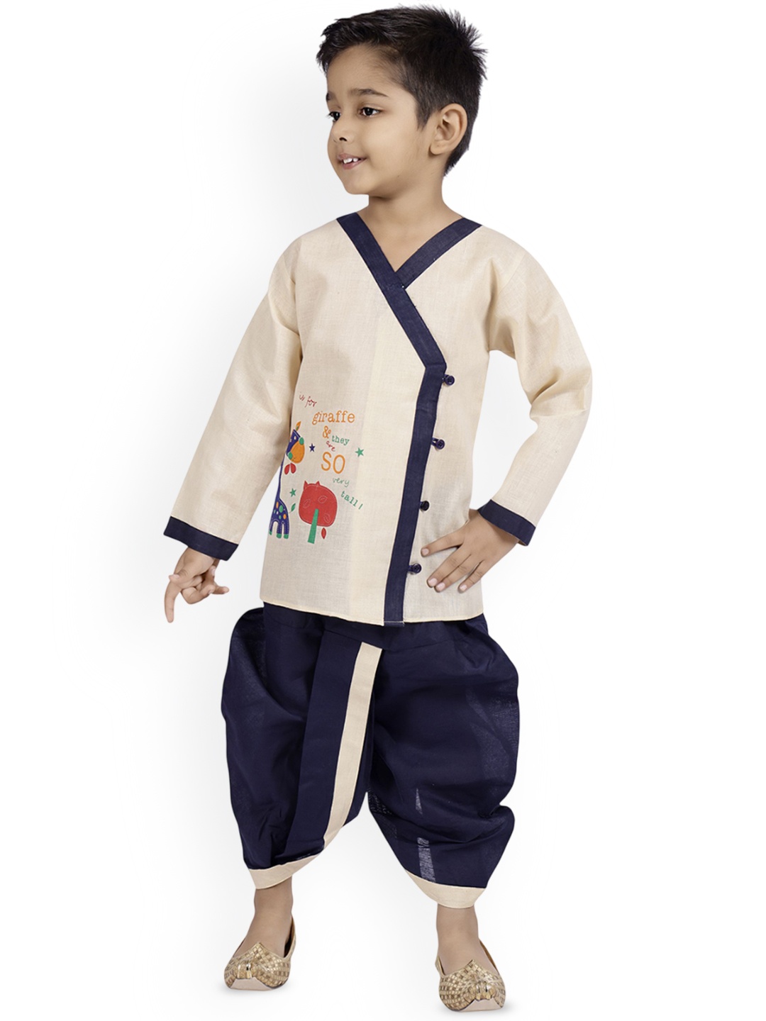 

BAESD Boys Animal Printed Regular Kurta with Patiala, Off white