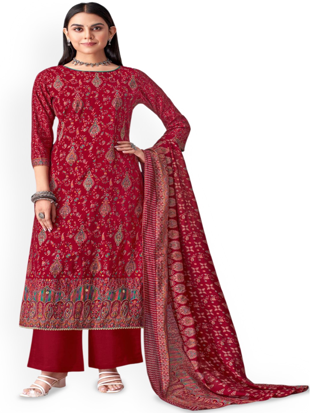 

DRAVINAM Trends Embroidered Unstitched Dress Material, Red