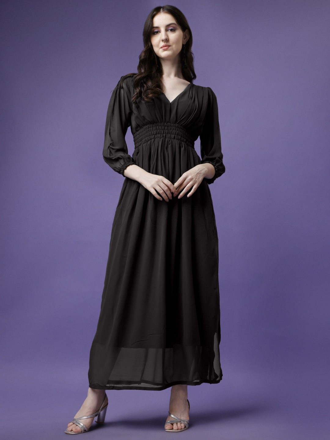 

Raiyani Fashion Applique Georgette Fit & Flare Maxi Dress, Black