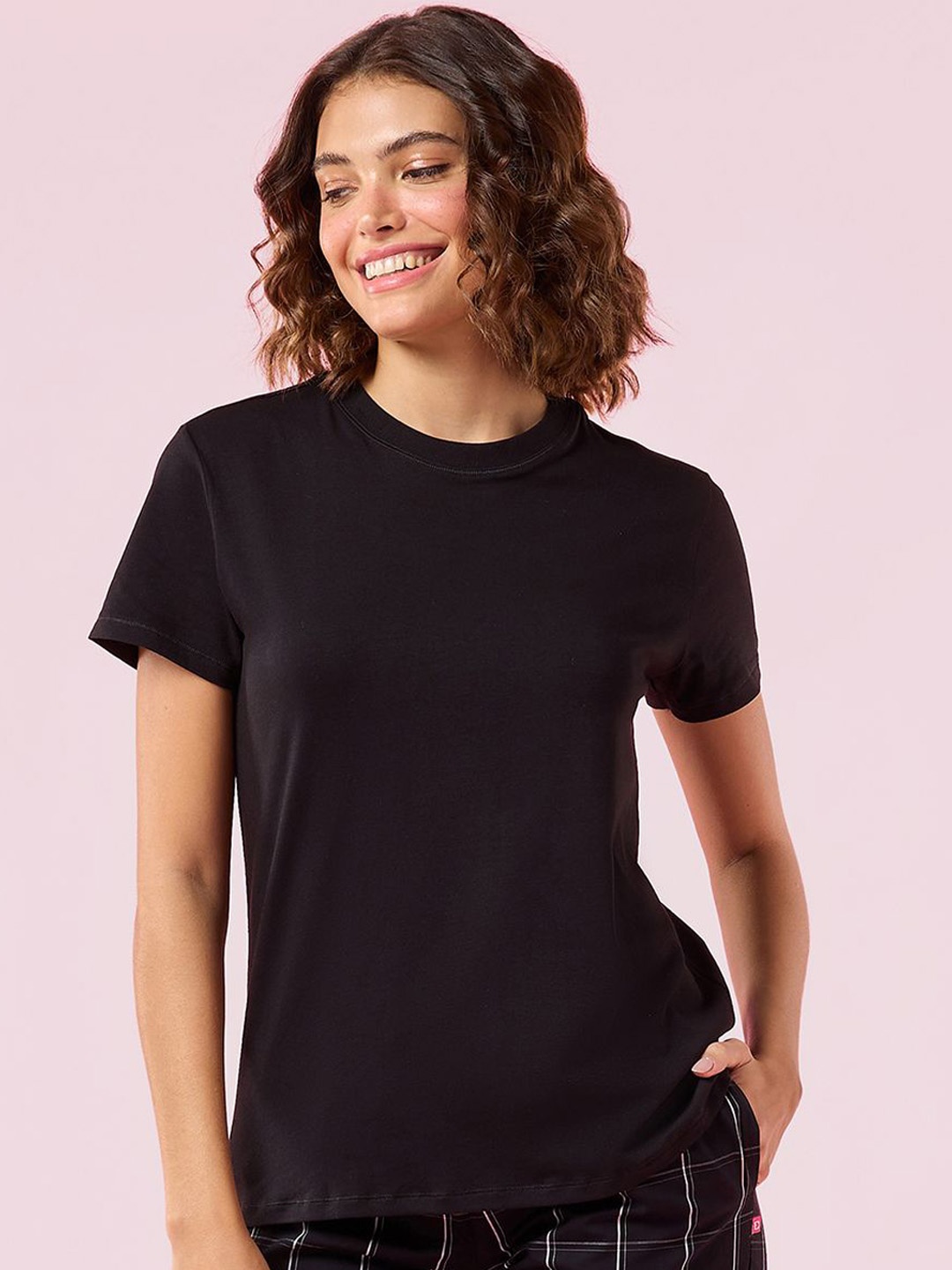 

Enamor Relaxed Fit Crew Neck Basic Stretch Lounge T-Shirt, Black