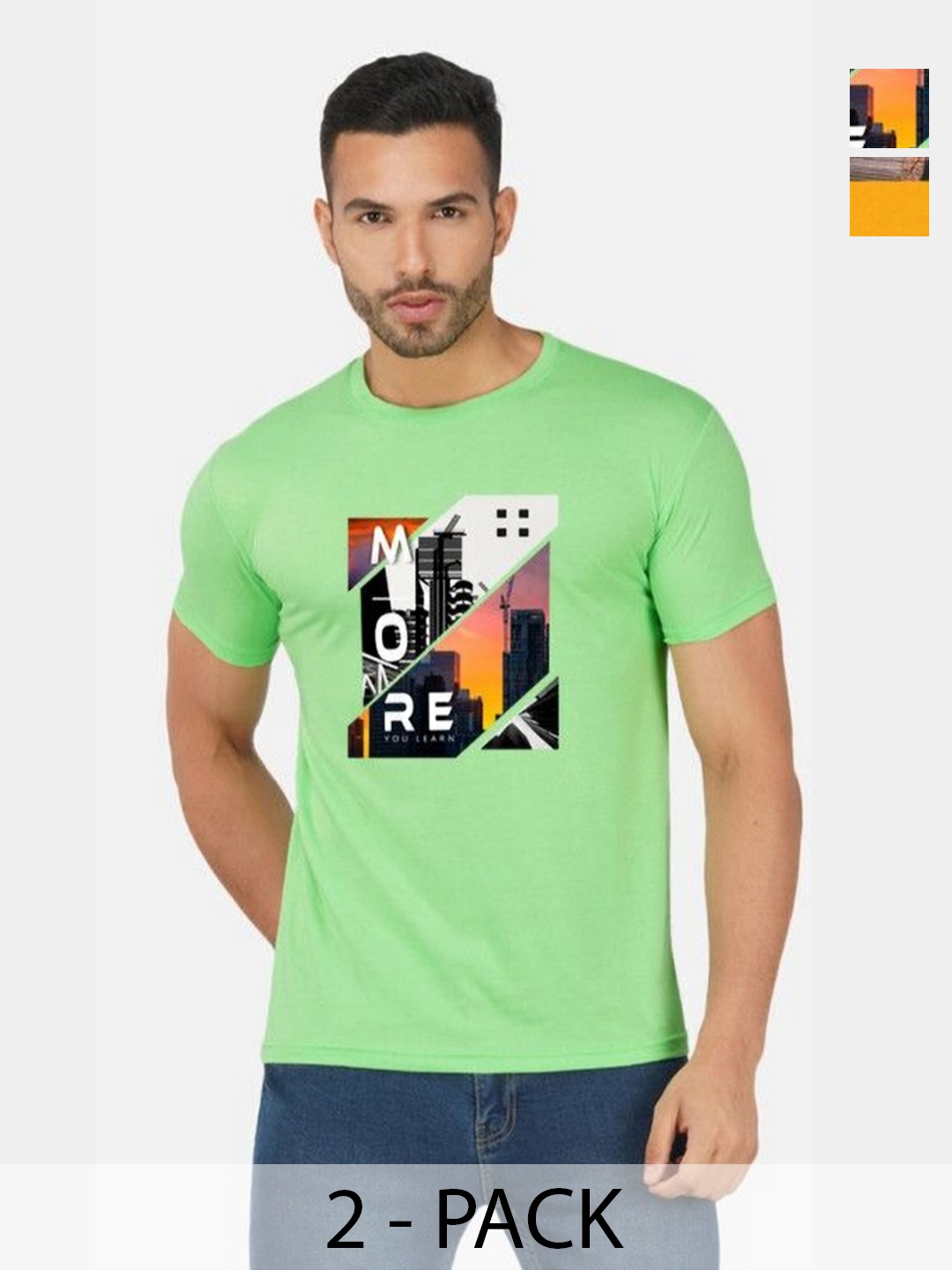 

GLOBAL NOMAD Men 2 Printed Bio Finish Applique T-shirt, Green