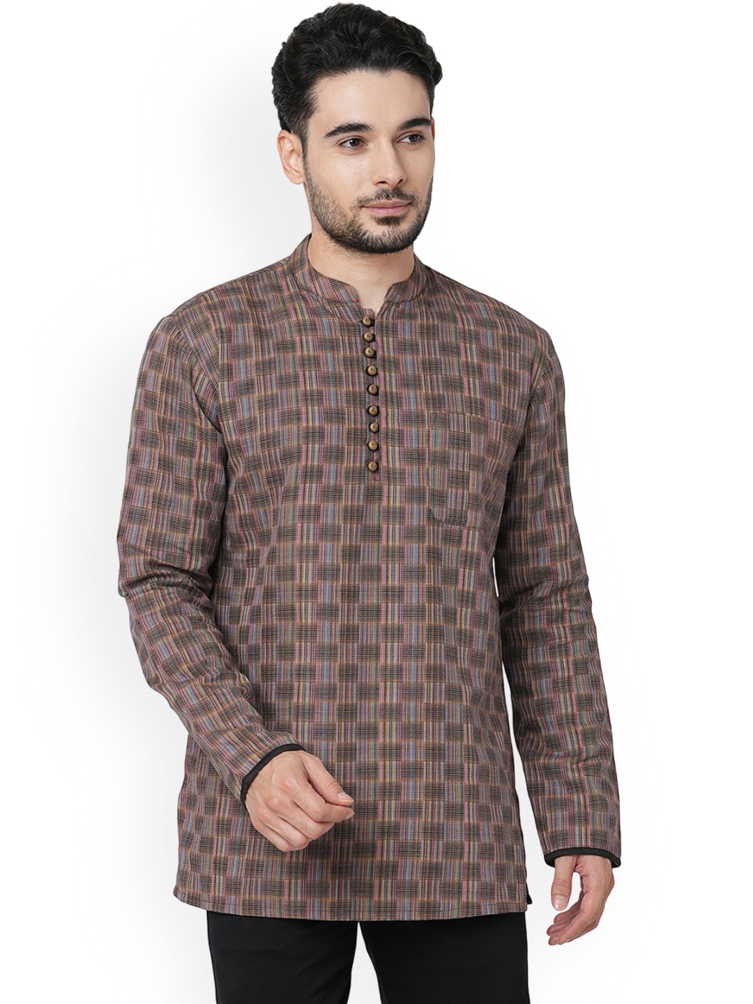 

Arch element Men Flared Sleeves Patchwork Kurta, Gold