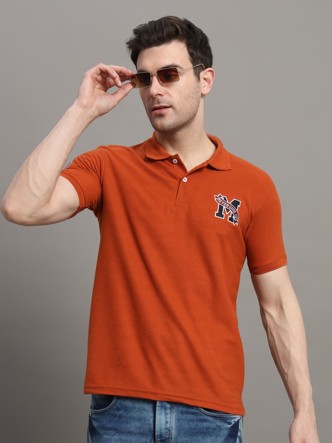

R.ARHAN PREMIUM Men Polo Collar T-shirt, Rust