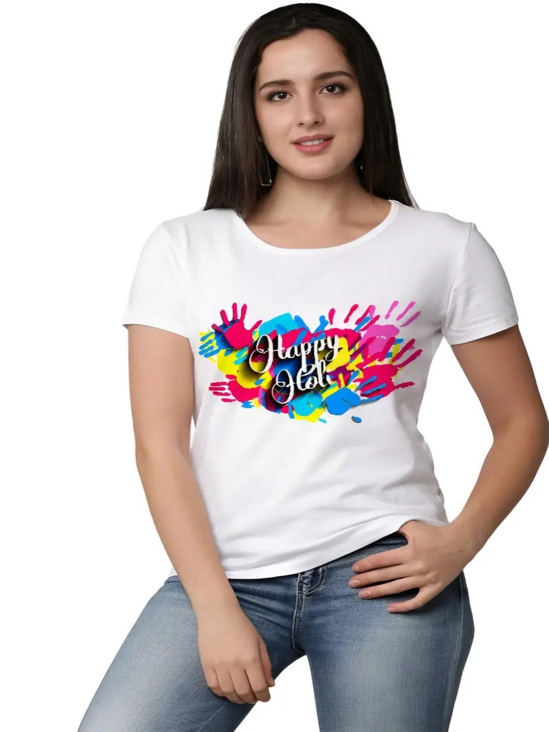 

Shiv traders collection Women Printed Applique T-shirt, White