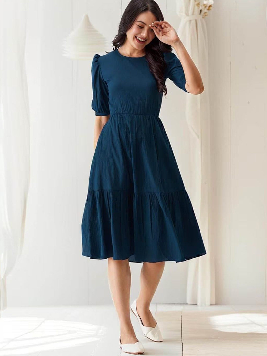 

Jash Creation Applique Crepe Fit & Flare Maxi Dress, Blue
