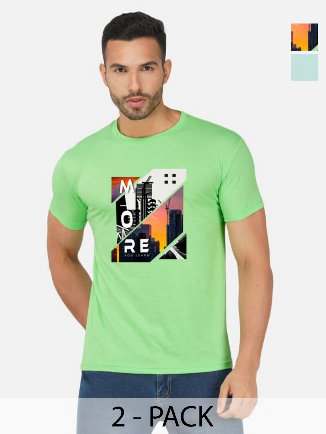 

GLOBAL NOMAD Men 2 Printed Bio Finish Applique T-shirt, Green