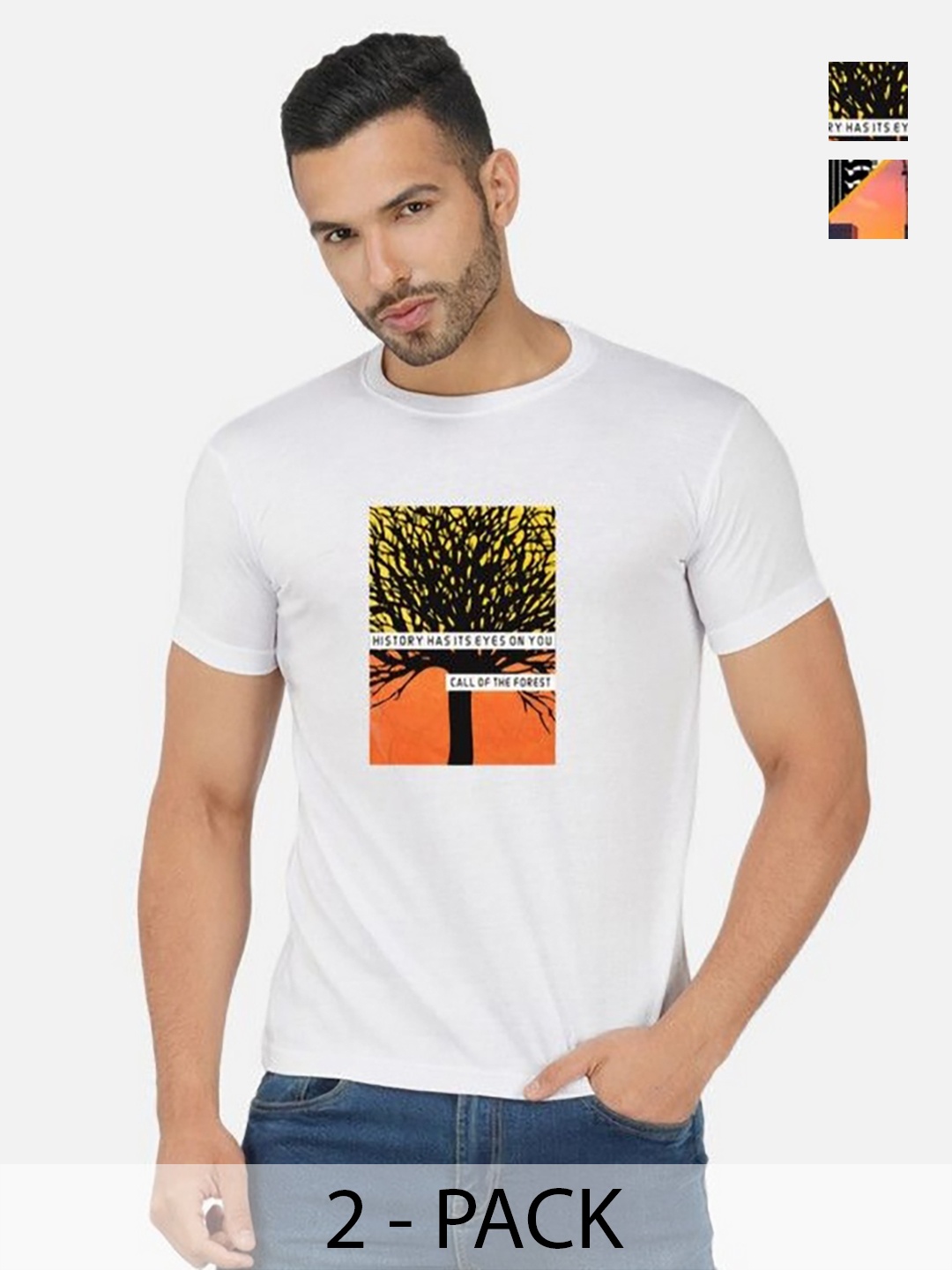 

GLOBAL NOMAD Men 2 Printed Bio Finish Applique T-shirt, Mustard