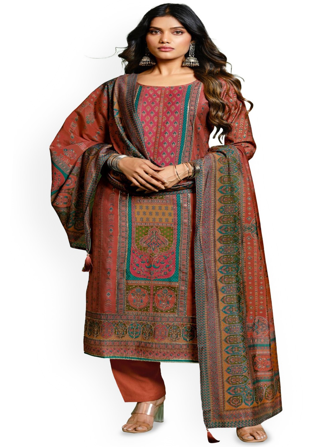 

DRAVINAM Trends Embroidered Pure Cotton Unstitched Dress Material, Orange