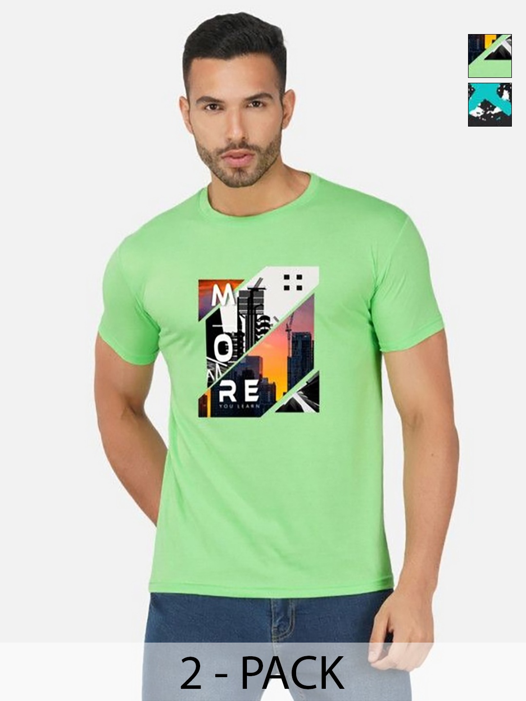 

GLOBAL NOMAD Men 2 Printed Bio Finish Applique T-shirt, Green