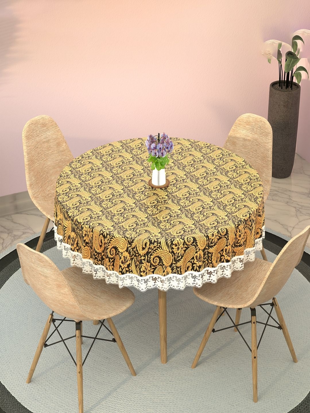 

Aura Black Floral Plastic Round Waterproof 4 Seater Dining Table Cover