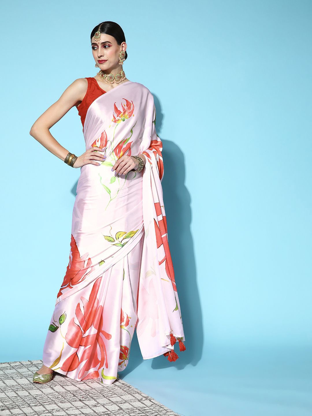 

DIVASTRI Tie and Dye Satin Saree, White