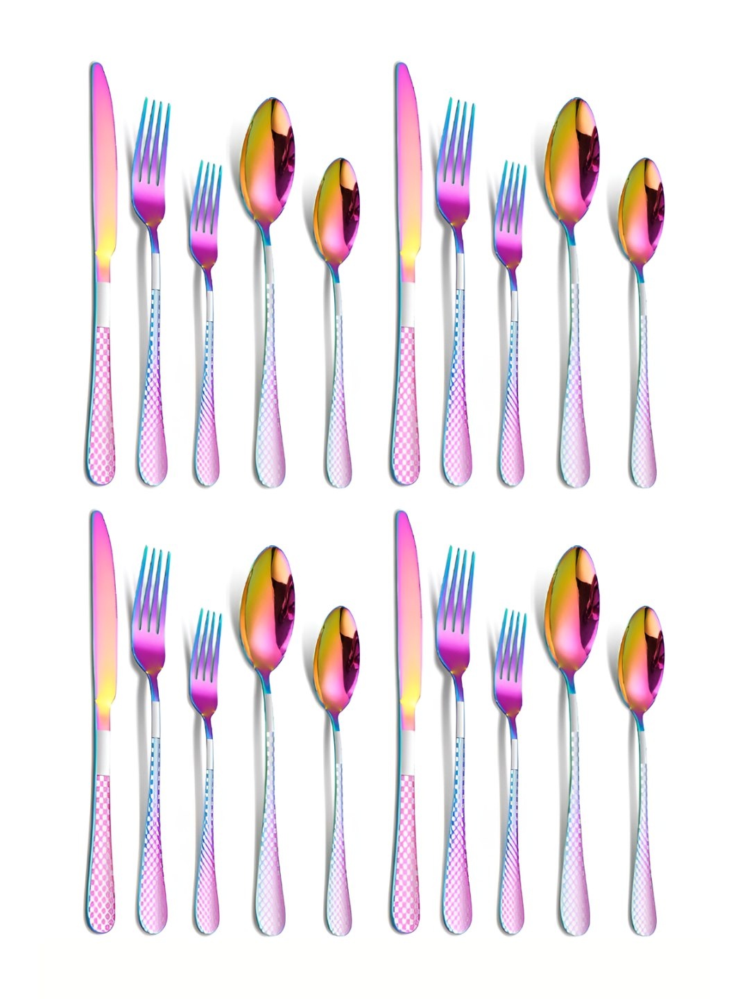 

YELONA Rainbow Silverware Flatware Cutlery Set, Pink