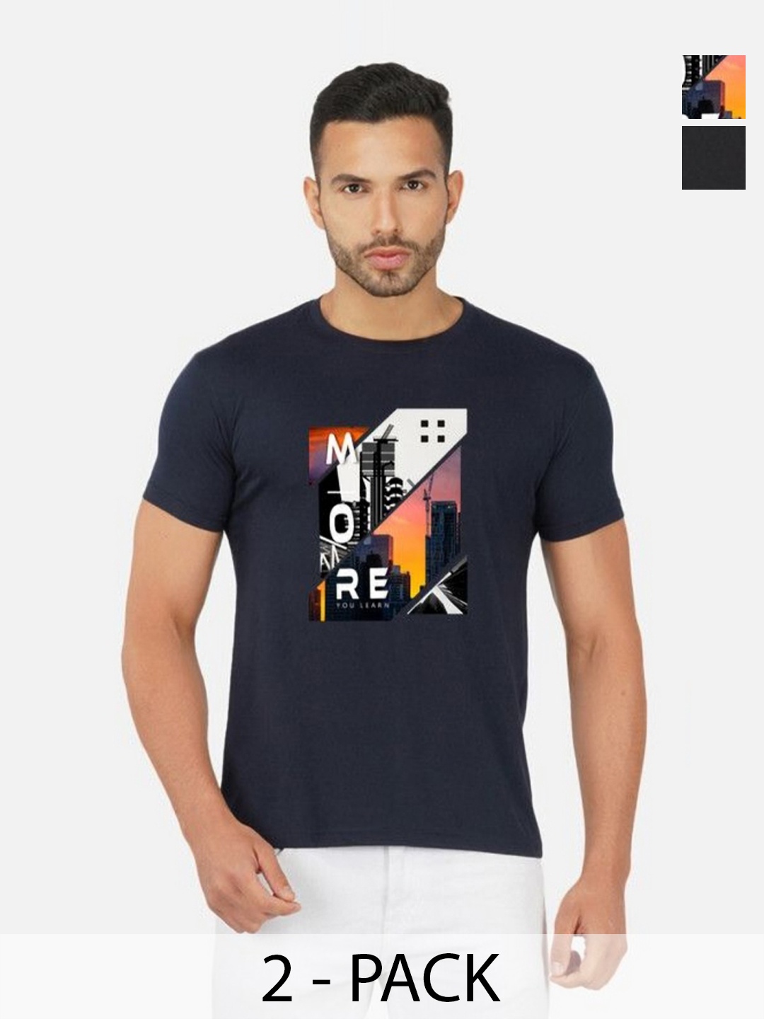 

GLOBAL NOMAD Men 2 Printed Bio Finish Applique T-shirt, Navy blue